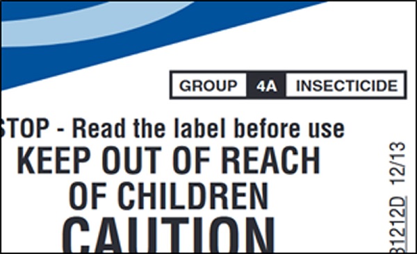 Figure 3. IRAC mode of action group listing is on the front of most commercial insecticide labels