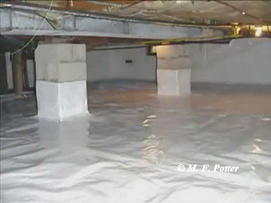 Moisture in crawl spaces can be reduced by installing plastic sheeting.